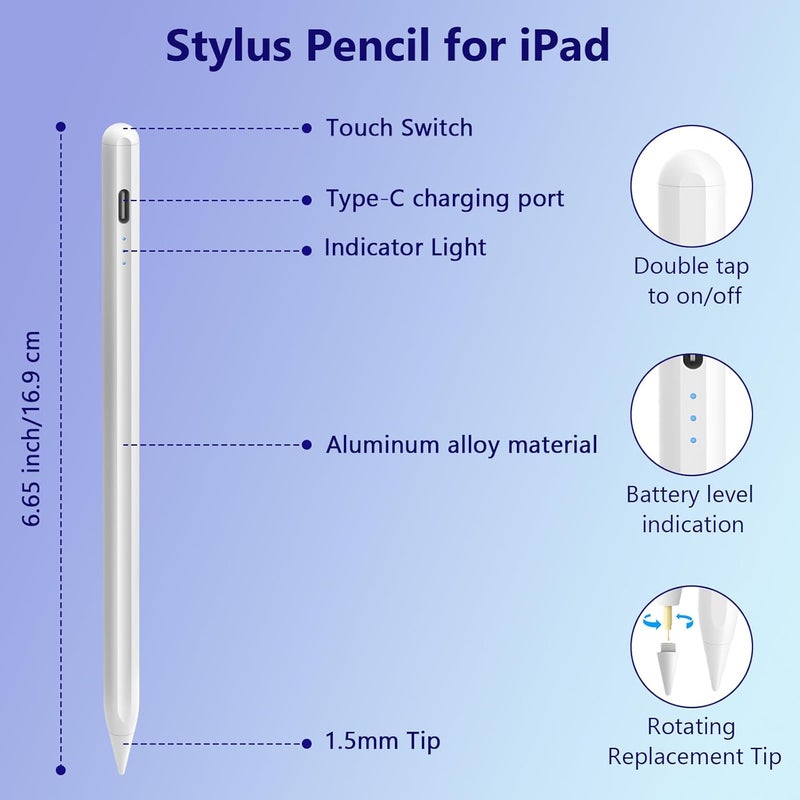 Cc Store Stylus Pen for iPad 2018-2025, Faster Charge, Palm Rejection & Tilt Sensitive Stylus Pen for iPad a16/11/10/9/8/7/6th Gen, Pro 12.9/11/13-inch M4, Air 3/4/5/M2/M3, Mini 5/6th - Image 3